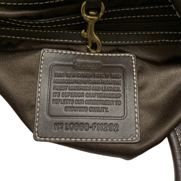 Auth COACH Ergo SignatureTote F11292 Khaki Dark Brown Jacquard Leather - Picture 7 of 8